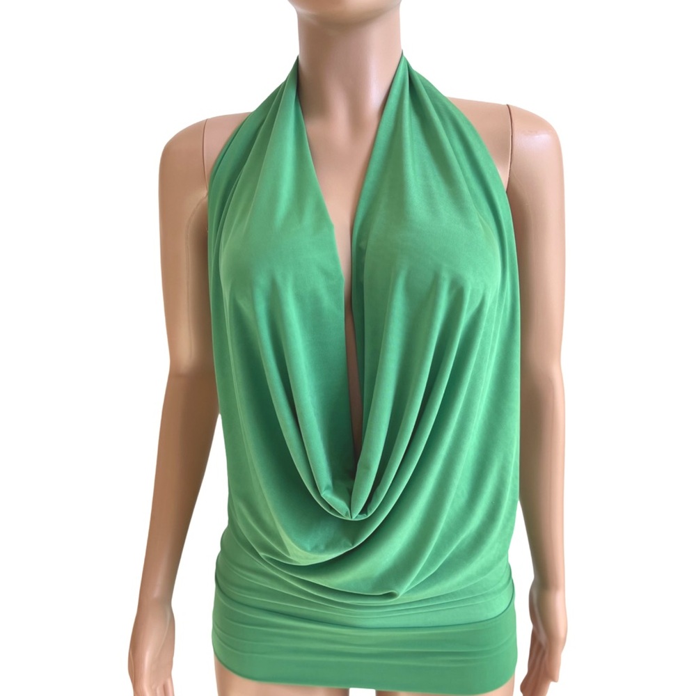 Green Backless Drape Halter Top Sexy Made in USA